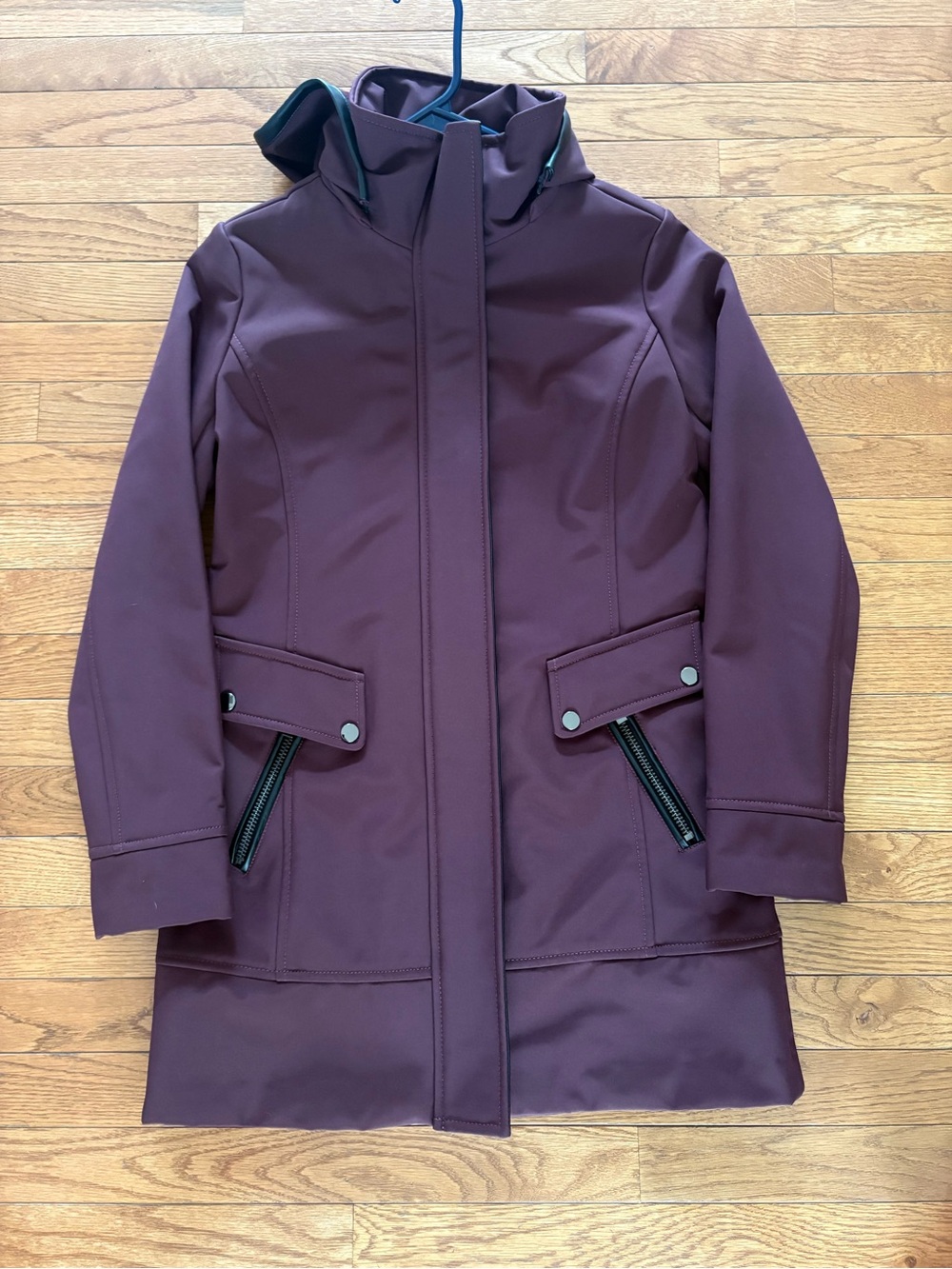 Badgley Mischka Plum Hooded Trench Coat
